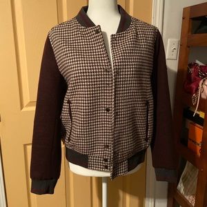 Zara Houndstooth Varsity Jacket